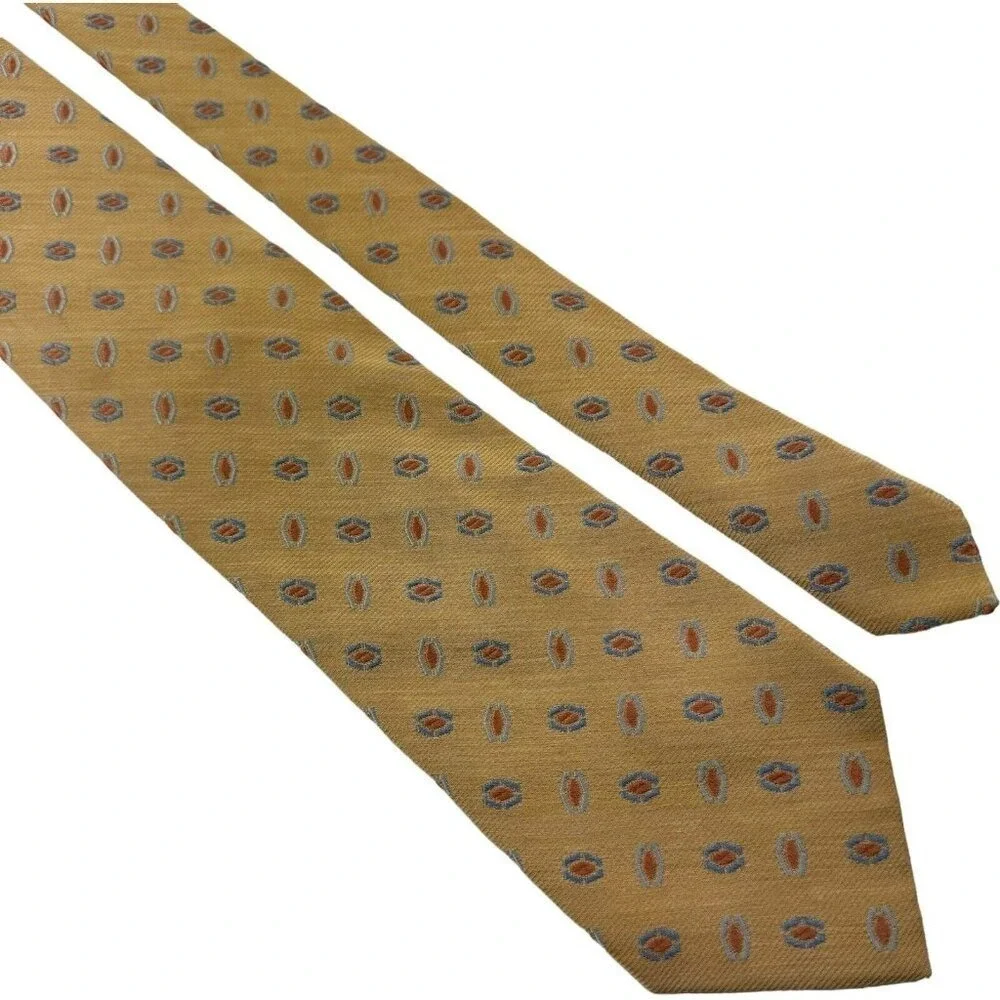 Ermenegildo Zegna Tan w/ Orange & Blue Embroidered Silk Cotton Tie Sz 3.5